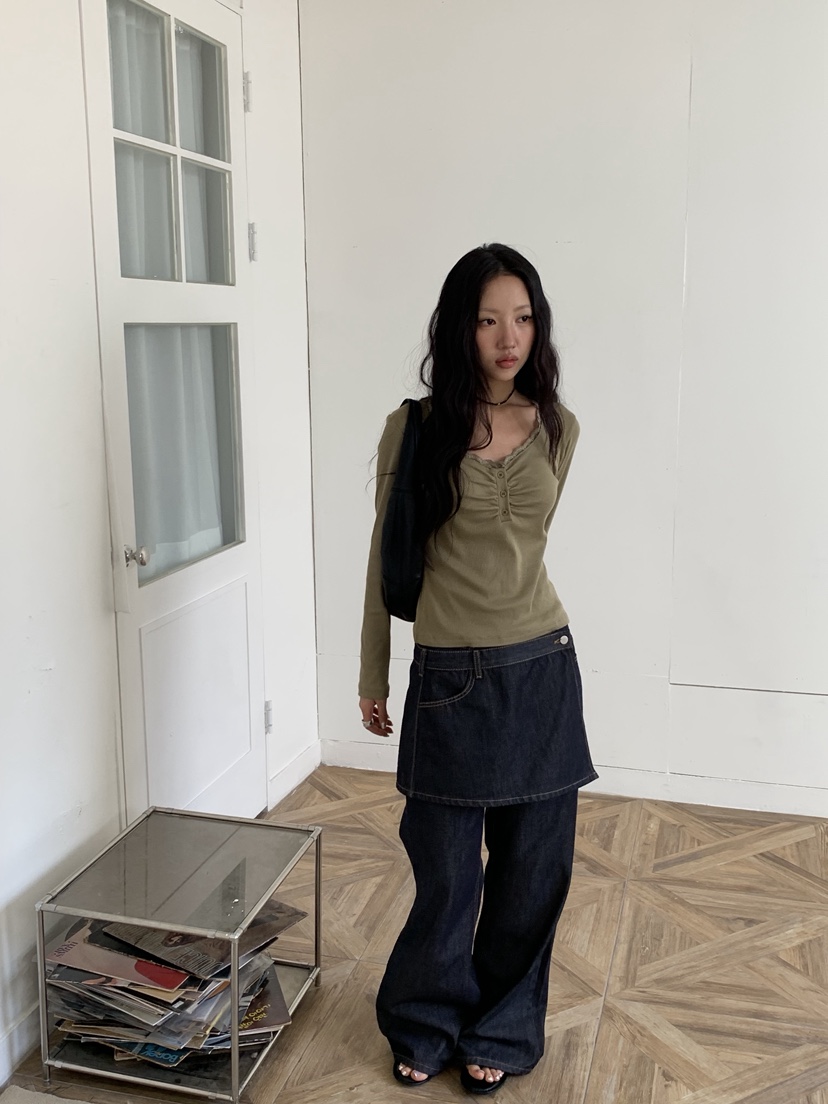 SUNDER MARKET東大門直郵女士新品熱賣推薦長袖T恤蕾絲羅紋SUNDER MARKET長袖T恤