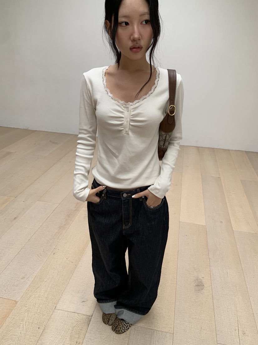 SUNDER MARKET東大門直郵女士新品熱賣推薦長袖T恤蕾絲羅紋SUNDER MARKET長袖T恤圖色3