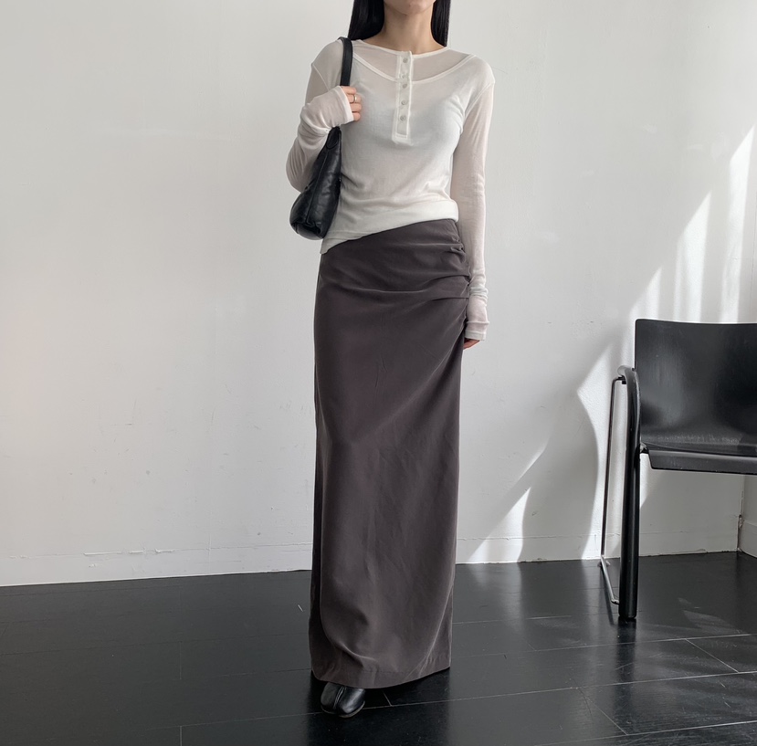 MOMENT東大門實拍女士新品時尚休閑真品職業人氣長裙褶皺MOMENT/RECOVER長裙