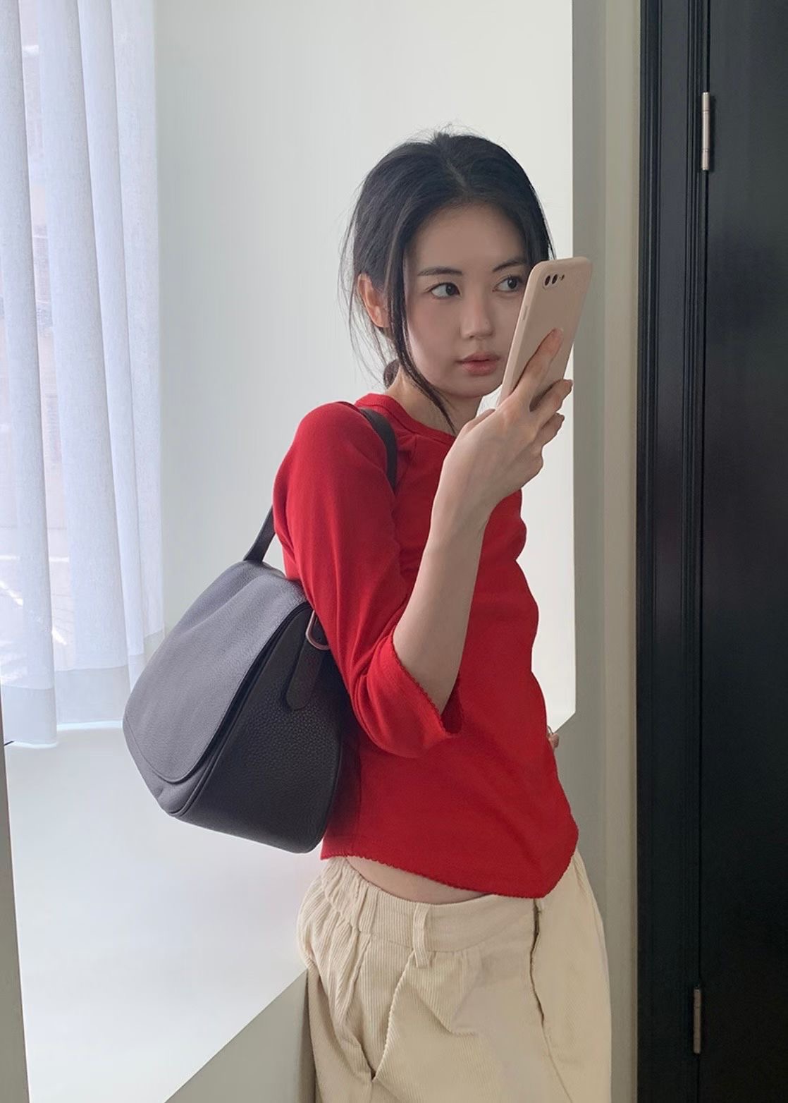 OVERNUE東大門實拍女裝新品熱賣職業真品長袖T恤插肩袖刺繡OVERNUE長袖T恤