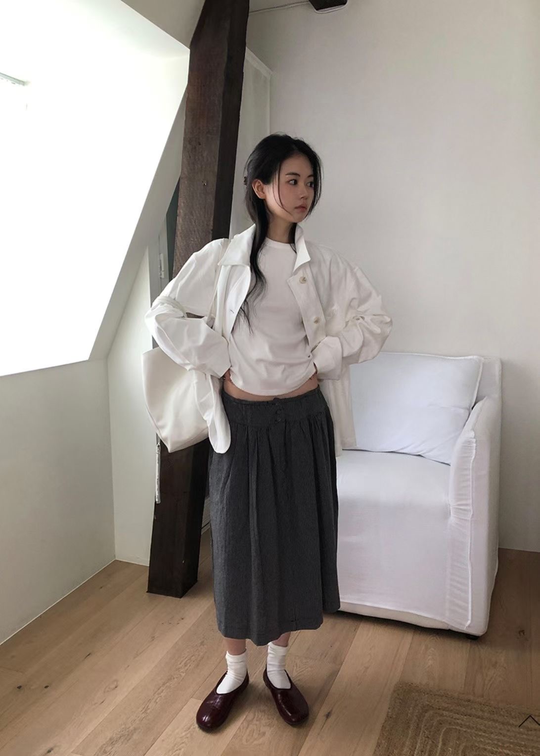 OVERNUE東大門實拍女裝新品熱賣職業真品長袖T恤插肩袖刺繡OVERNUE長袖T恤