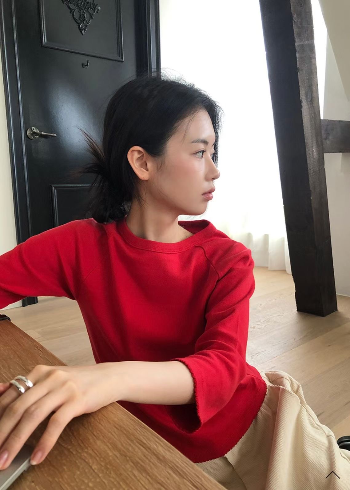 OVERNUE東大門實拍女裝新品熱賣職業真品長袖T恤插肩袖刺繡OVERNUE長袖T恤