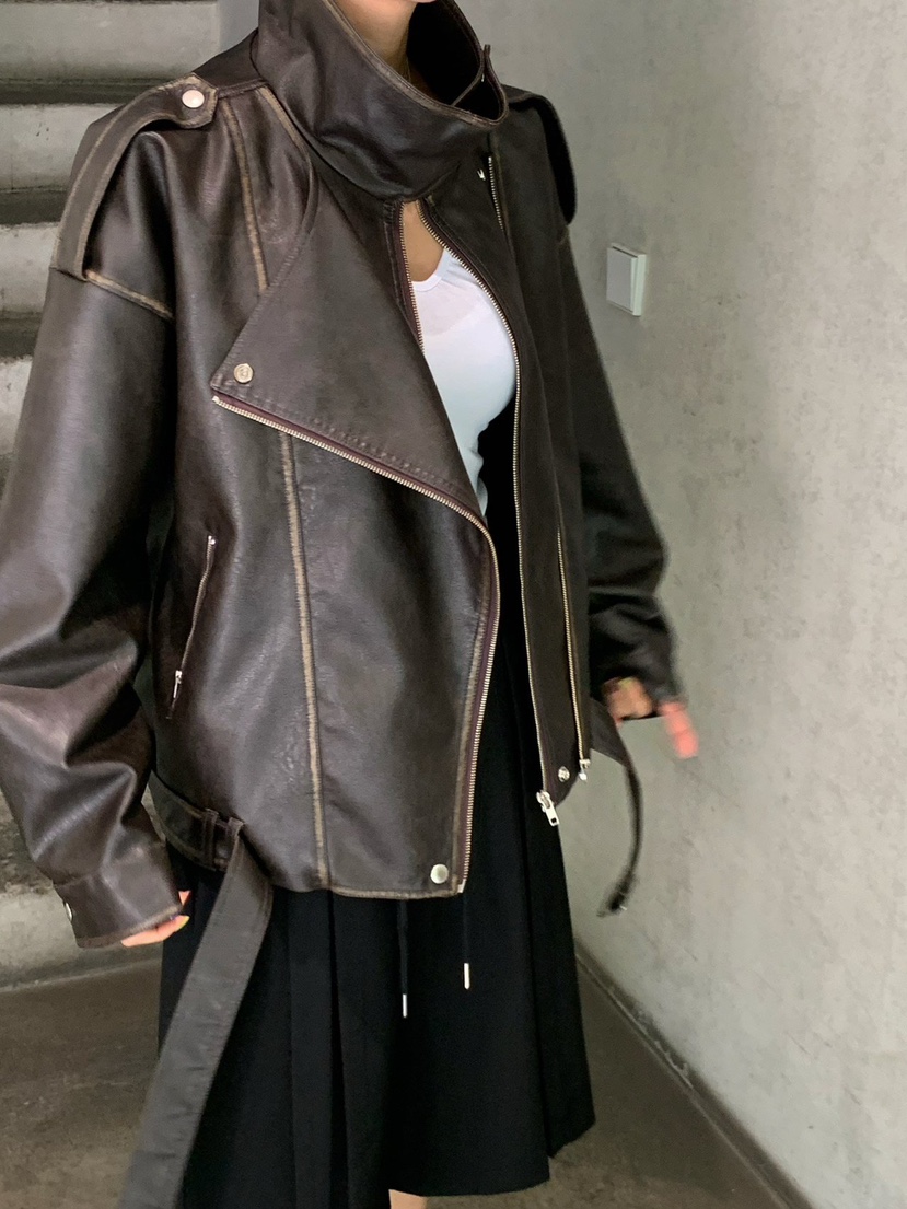 REVE CITE-L東大門代購女裝新品人氣時尚熱賣休閑皮衣水洗REVE CITE-L皮衣