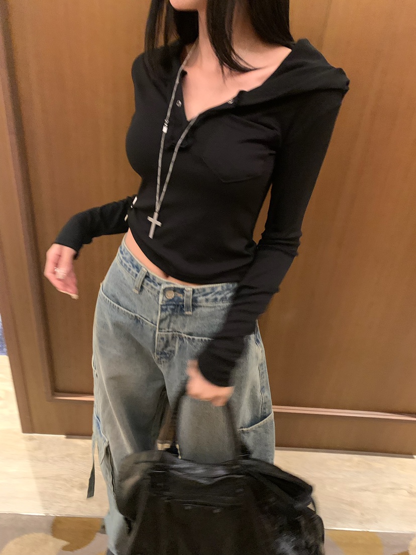 BADCALM東大門實拍女裝新款時尚熱賣真品長袖T恤按扣寬松BADCALM長袖T恤圖色6