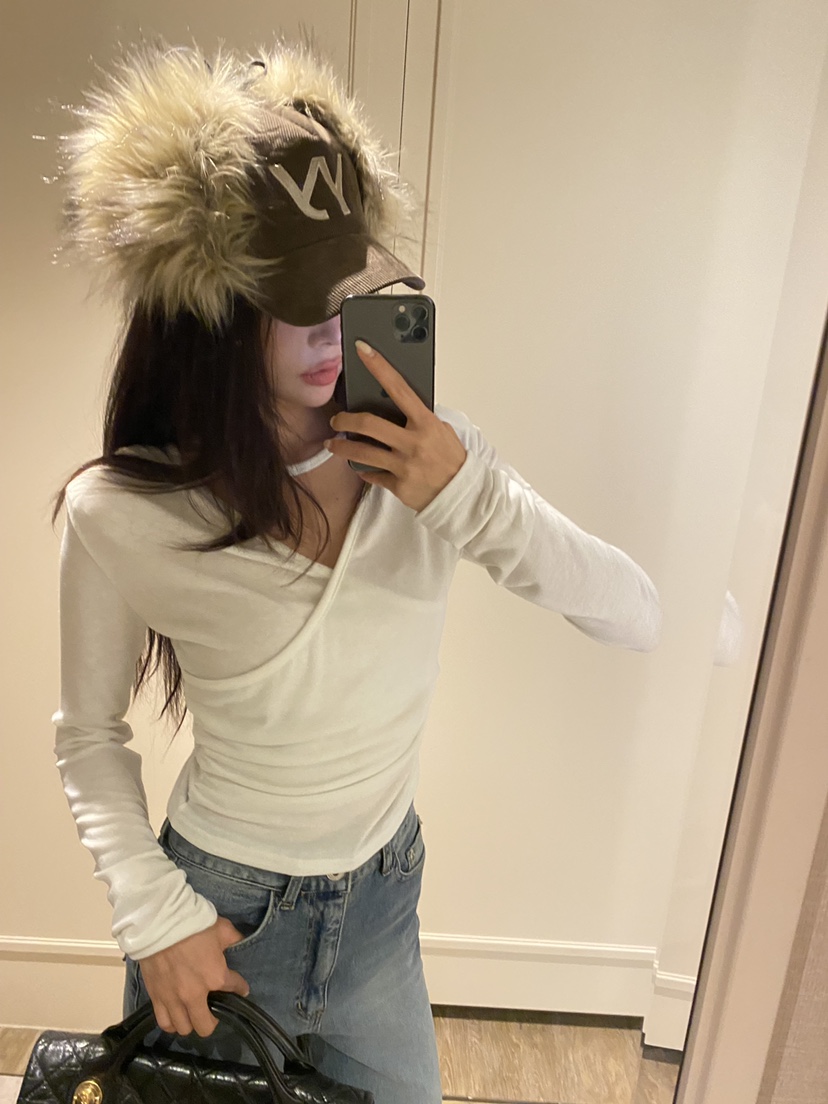 FOUREIGHT東大門實拍女裝新款熱賣時尚職業休閑長袖T恤褶皺FOUR EIGHT長袖T恤