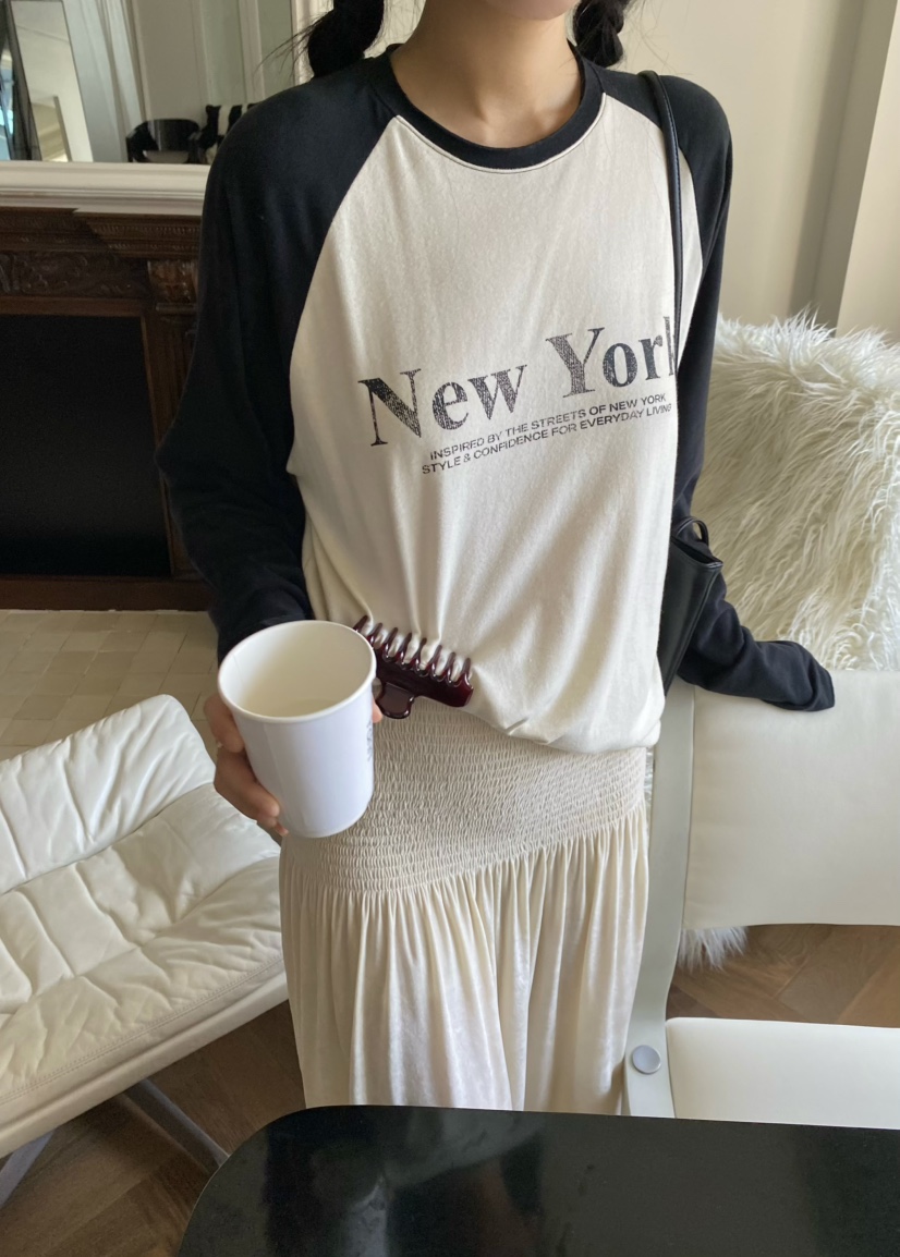 OUPPT東大門實拍女裝新款休閑時尚真品推薦長袖T恤插肩袖OUPPT長袖T恤