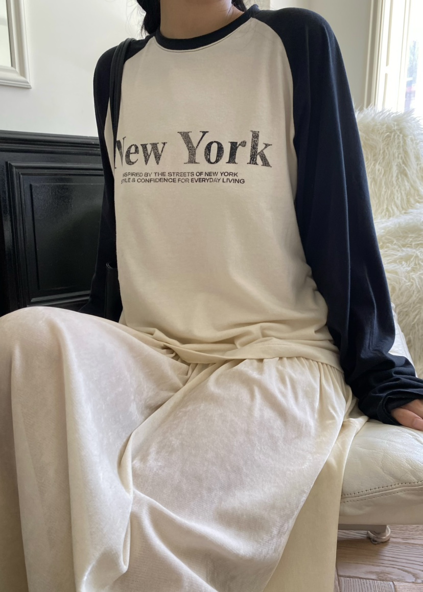 OUPPT東大門實拍女裝新款休閑時尚真品推薦長袖T恤插肩袖OUPPT長袖T恤