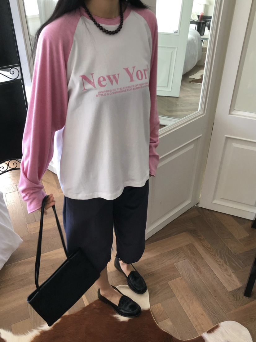 OUPPT東大門實拍女裝新款休閑時尚真品推薦長袖T恤插肩袖OUPPT長袖T恤