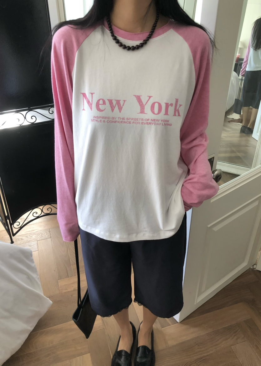 OUPPT東大門實拍女裝新款休閑時尚真品推薦長袖T恤插肩袖OUPPT長袖T恤圖色2
