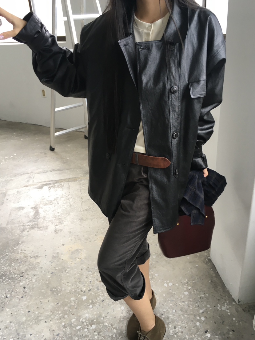 TREMA韓國代購女裝新款熱賣時尚休閑真品人氣推薦皮衣皮革TREMA皮衣