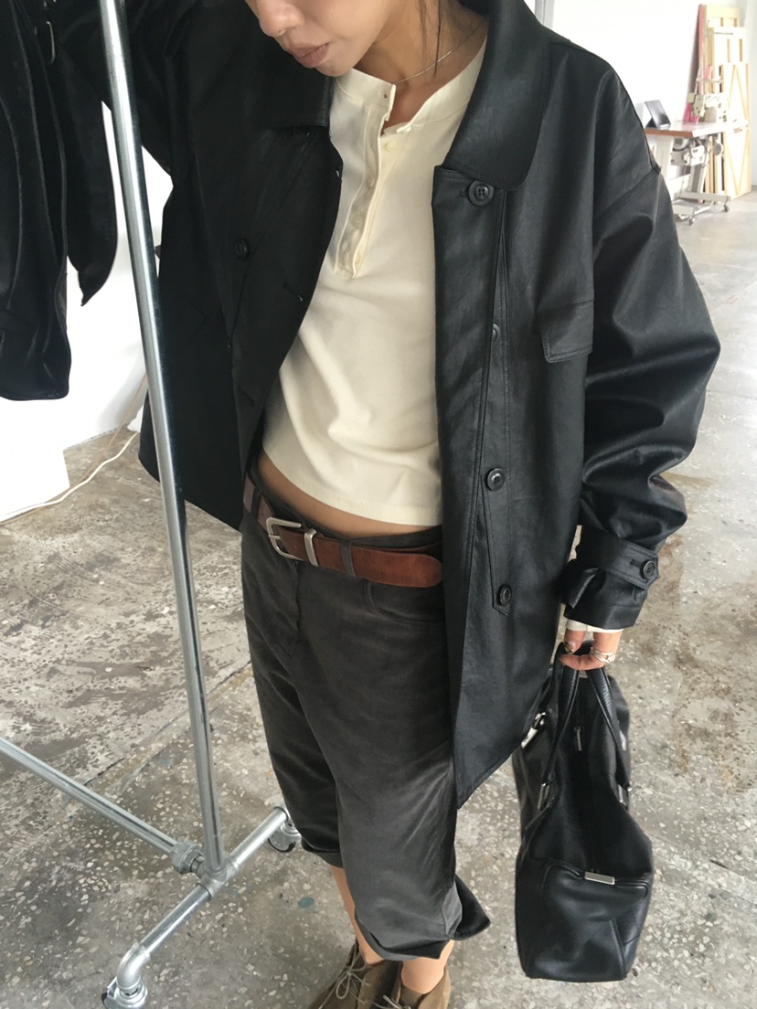 TREMA韓國代購女裝新款熱賣時尚休閑真品人氣推薦皮衣皮革TREMA皮衣
