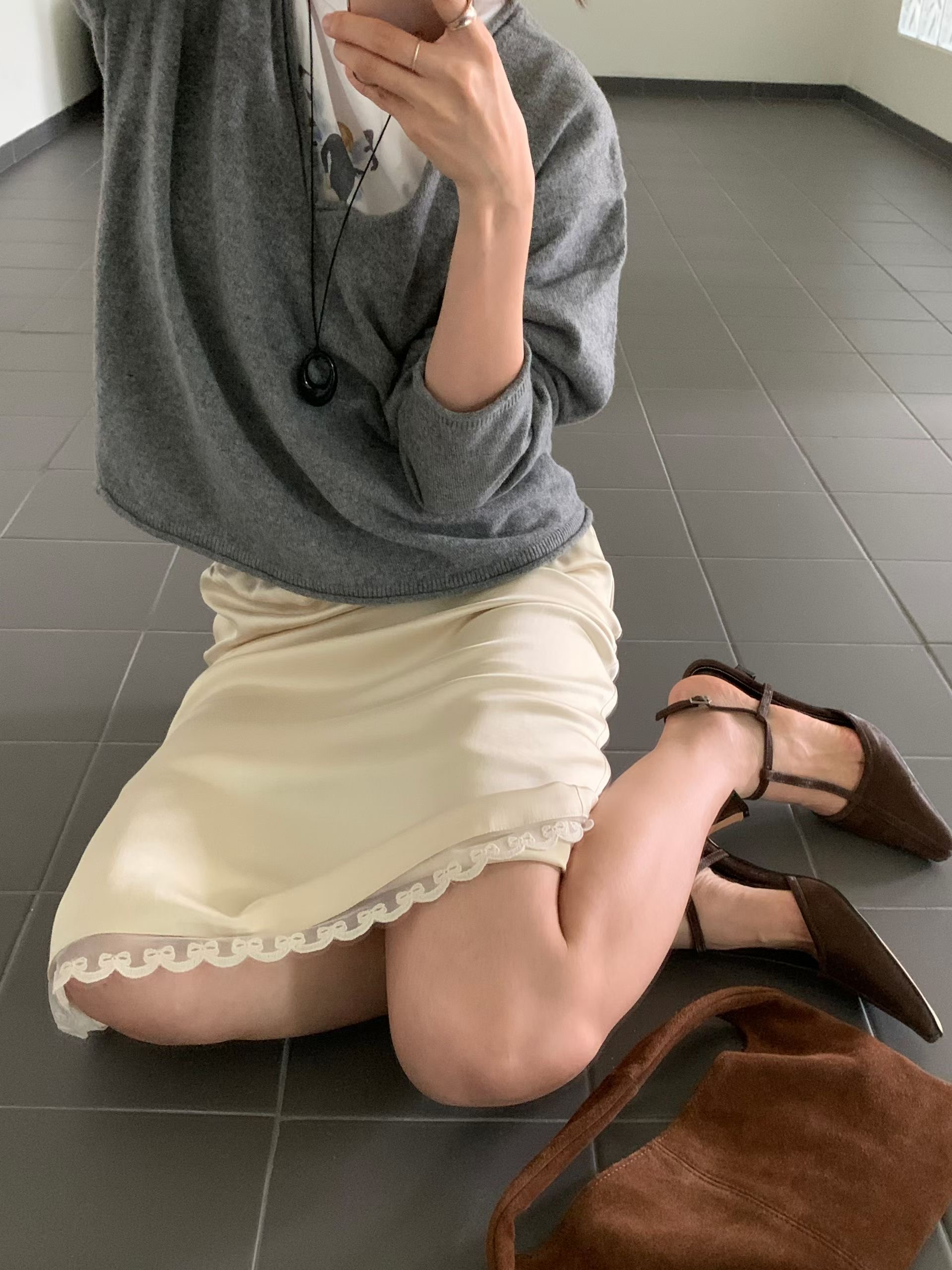 OVERNUE韓國代購女裝新品熱賣時尚休閑真品半身裙中短裙緞OVERNUE半身裙/中短裙