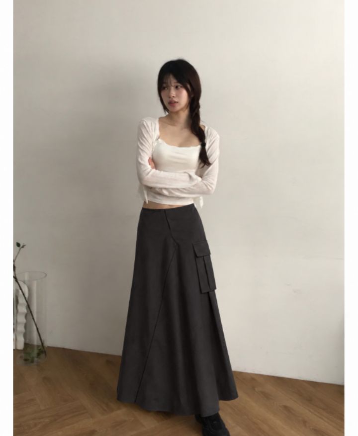 HEY/TO SEWING東大門代購女裝新款熱賣職業長裙人字紋口袋BY HEY/TO SEWING長裙