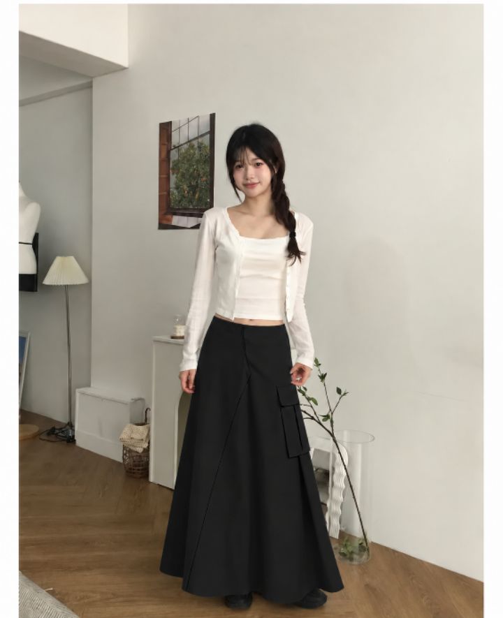 HEY/TO SEWING東大門代購女裝新款熱賣職業長裙人字紋口袋BY HEY/TO SEWING長裙