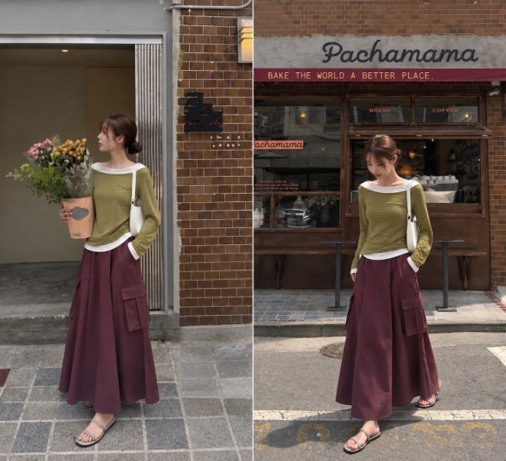 HEY/TO SEWING東大門代購女裝新款熱賣職業長裙人字紋口袋BY HEY/TO SEWING長裙