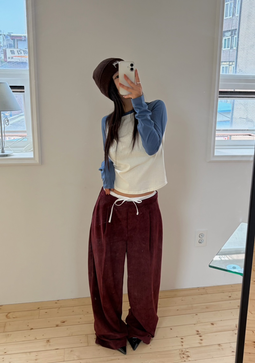 BYRING韓國直郵女裝新款時尚熱賣人氣真品休閑褲燈芯絨褶裥BYRING休閑褲
