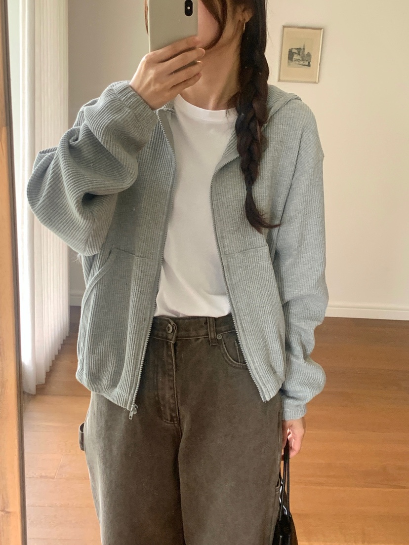 WOOD東大門實拍女裝新款人氣休閑時尚真品衛衣華夫格格紋WOOD-2件起衛衣