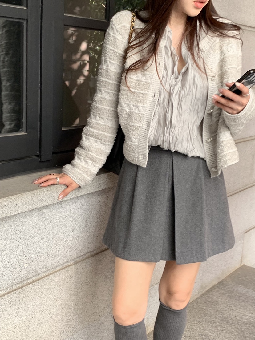LA CREME東大門代購女裝新品時尚針織衫美利奴羊毛粗花呢LA CREME針織衫