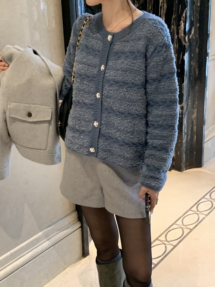 LA CREME東大門代購女裝新品時尚針織衫美利奴羊毛粗花呢LA CREME針織衫