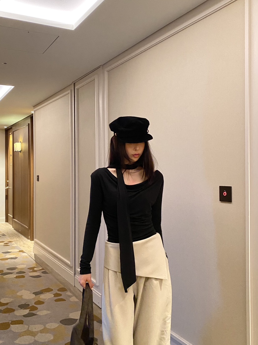 FOUREIGHT東大門代購女士新款時尚熱賣長袖T恤含脖帶披肩FOUR EIGHT長袖T恤
