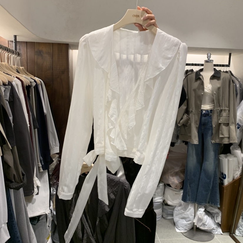 ONDA東大門代購女士新品時尚休閑推薦真品襯衫蕾絲衫荷葉邊ONDA襯衫/蕾絲衫圖色1