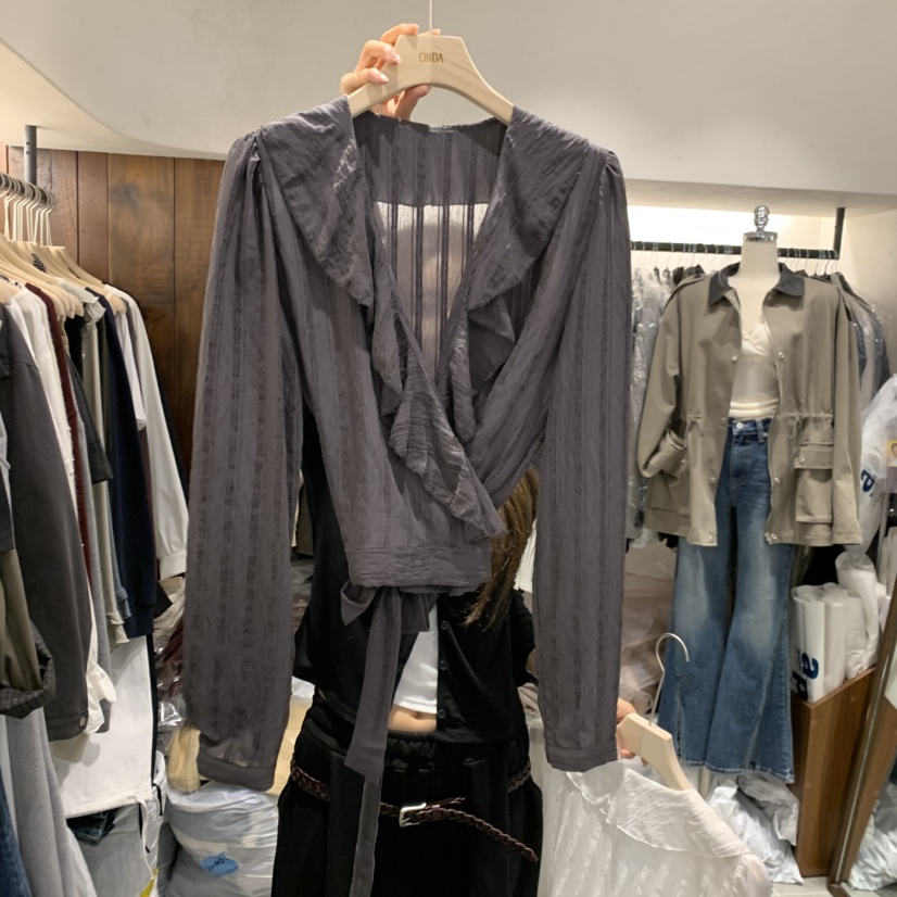 ONDA東大門代購女士新品時尚休閑推薦真品襯衫蕾絲衫荷葉邊ONDA襯衫/蕾絲衫圖色2