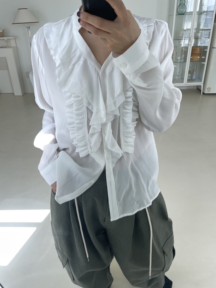 EDITION-P東大門代購女士新品推薦真品人氣襯衫蕾絲衫褶邊EDITION-P襯衫/蕾絲衫
