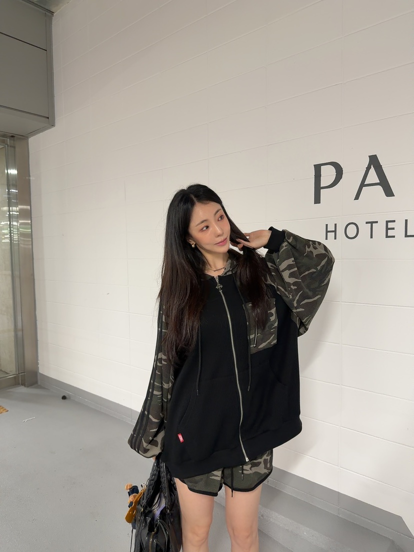 SEOUL PALETTE-Q東大門代購女士新款休閑衛衣華夫格拉鏈迷彩SEOUL PALETTE-Q衛衣