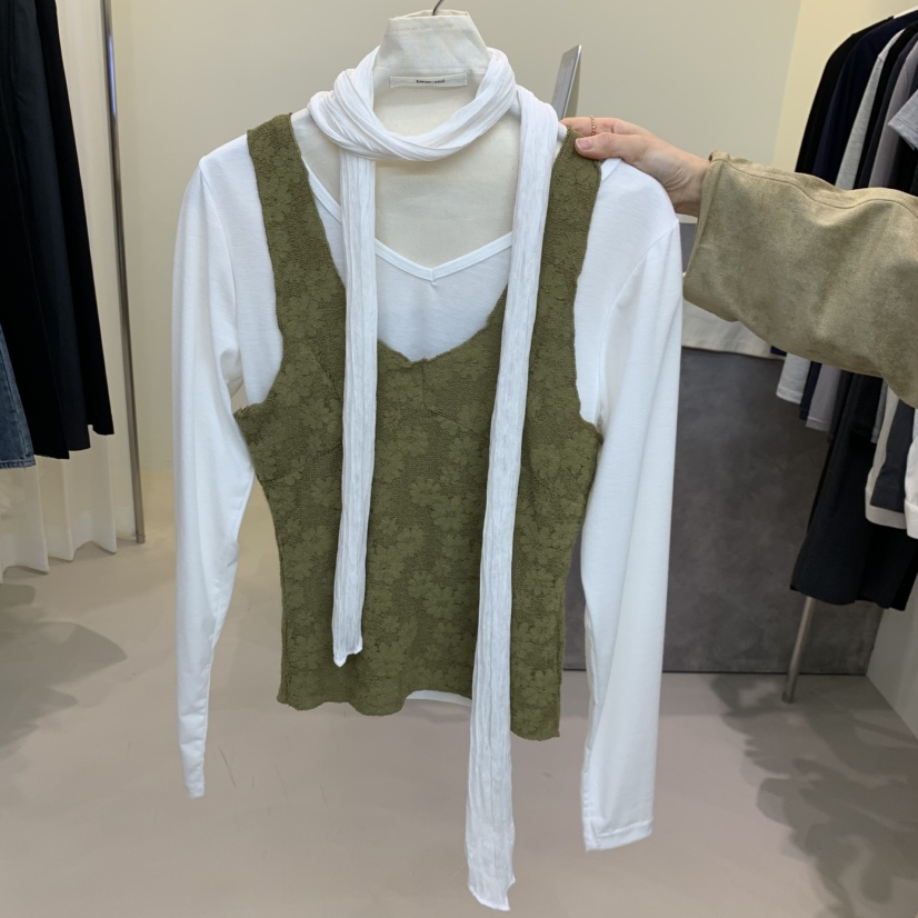 HWAE AND韓國直郵女士新品推薦吊帶背心不含內搭磨毛圍巾HWAE AND吊帶/背心圖色1卡其綠