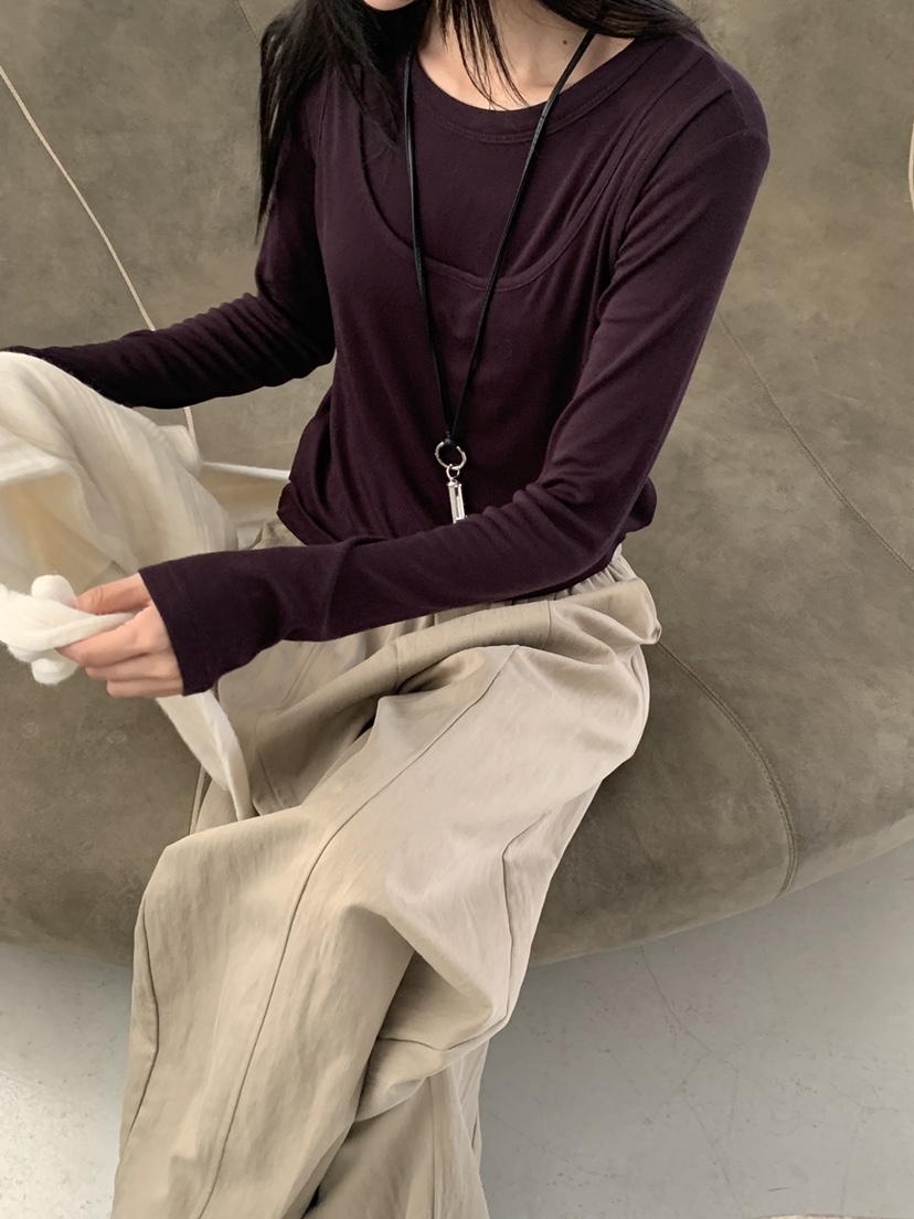 RIVER RAIN韓國代購女士新款熱賣休閑推薦長袖T恤假兩件RIVER RAIN長袖T恤