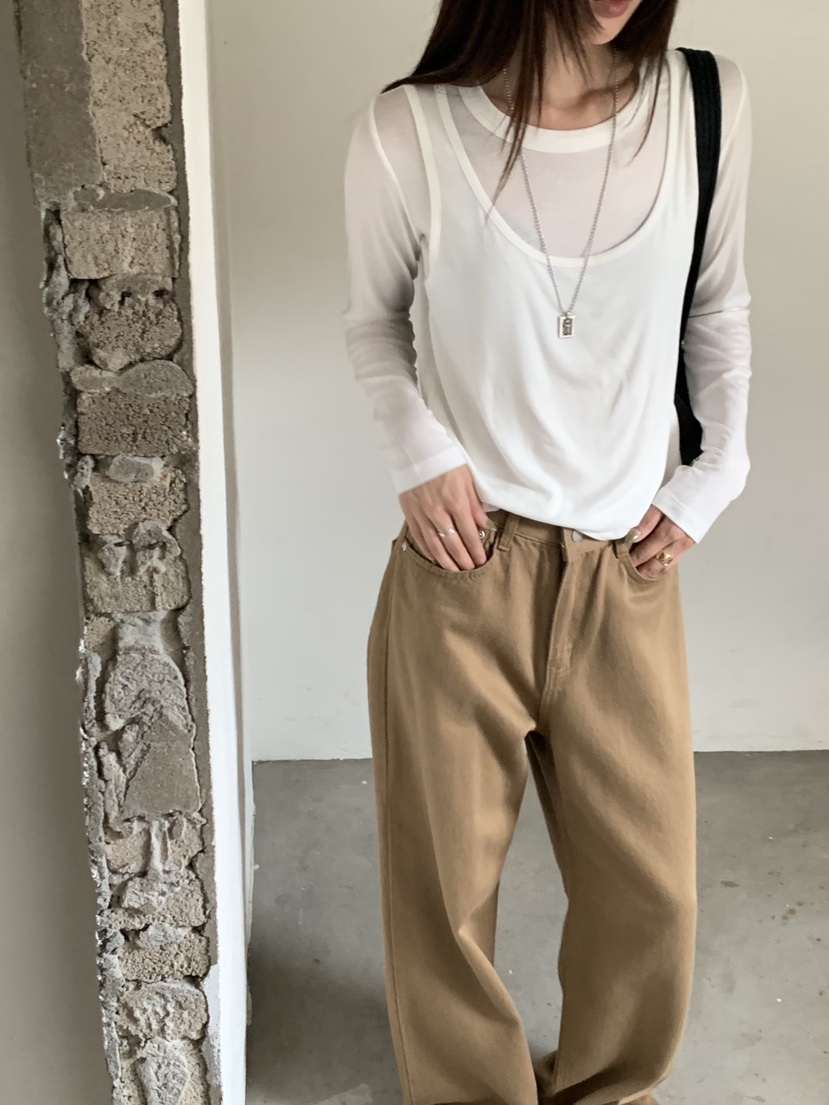 RIVER RAIN韓國代購女士新款熱賣休閑推薦長袖T恤假兩件RIVER RAIN長袖T恤