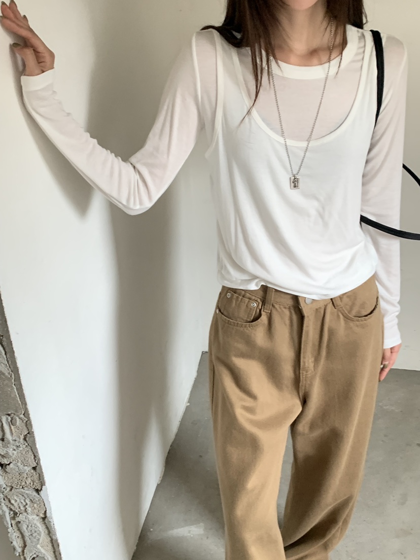 RIVER RAIN韓國代購女士新款熱賣休閑推薦長袖T恤假兩件RIVER RAIN長袖T恤