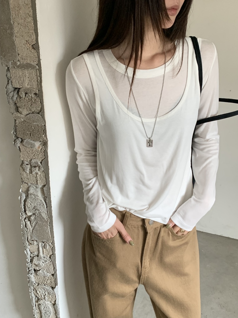 RIVER RAIN韓國代購女士新款熱賣休閑推薦長袖T恤假兩件RIVER RAIN長袖T恤