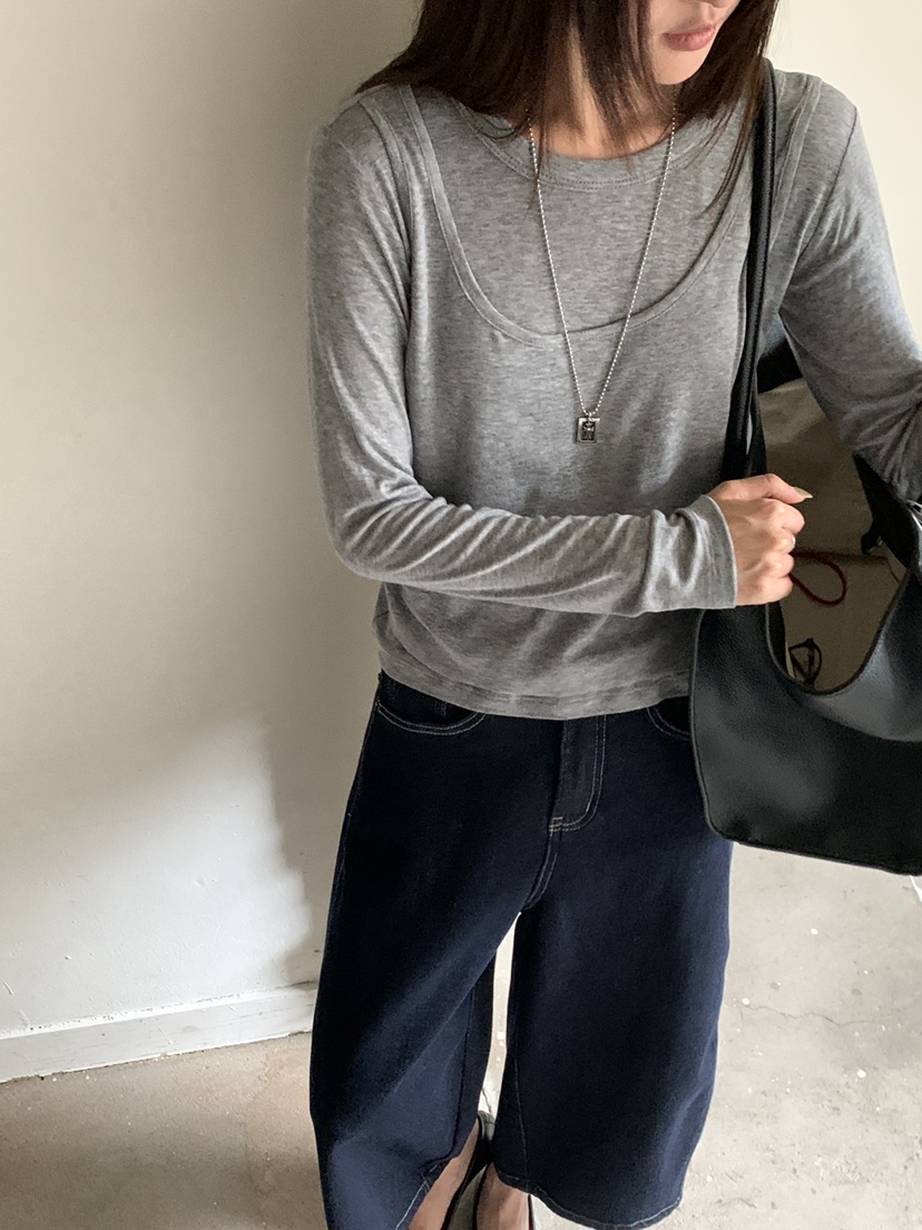 RIVER RAIN韓國代購女士新款熱賣休閑推薦長袖T恤假兩件RIVER RAIN長袖T恤