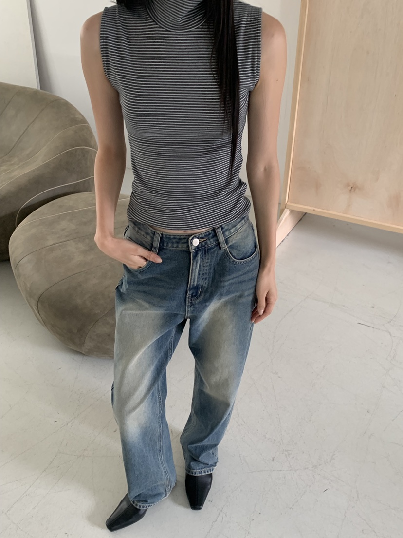 RIVER RAIN東大門實拍女裝新品時尚推薦熱賣吊帶背心高領RIVER RAIN吊帶/背心圖色4灰色條紋