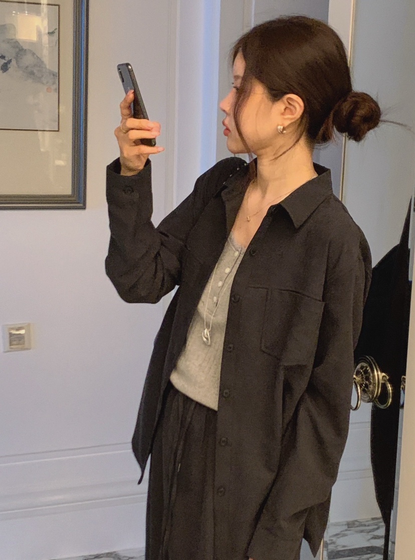 LA CREME東大門實拍女裝新品人氣時尚襯衫蕾絲衫口袋纖維LA CREME襯衫/蕾絲衫