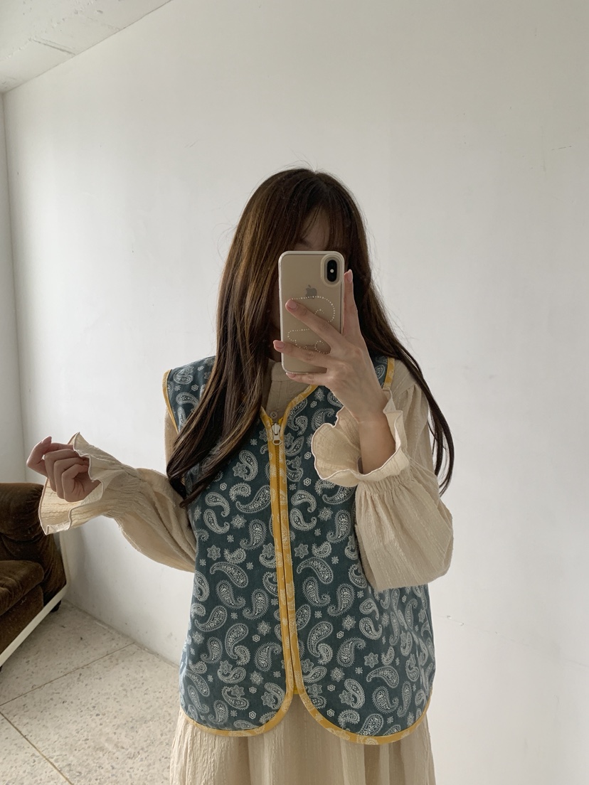 MAISONDEGLORY韓國代購女裝新品休閑時尚真品馬甲花紋雙面Maison de glory馬甲