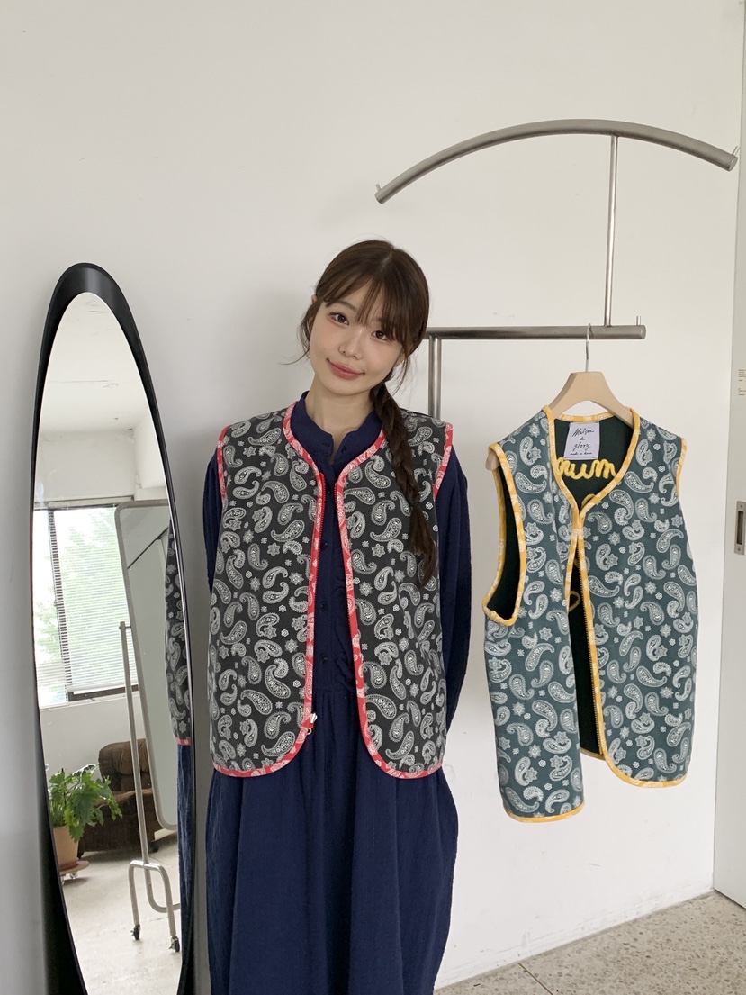 MAISONDEGLORY韓國代購女裝新品休閑時尚真品馬甲花紋雙面Maison de glory馬甲