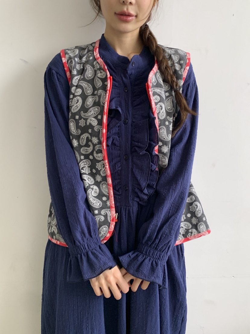 MAISONDEGLORY韓國代購女裝新品休閑時尚真品馬甲花紋雙面Maison de glory馬甲