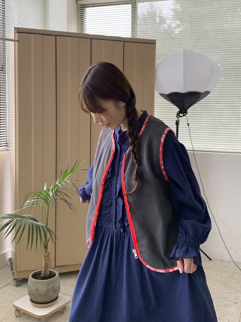 MAISONDEGLORY韓國代購女裝新品休閑時尚真品馬甲花紋雙面Maison de glory馬甲