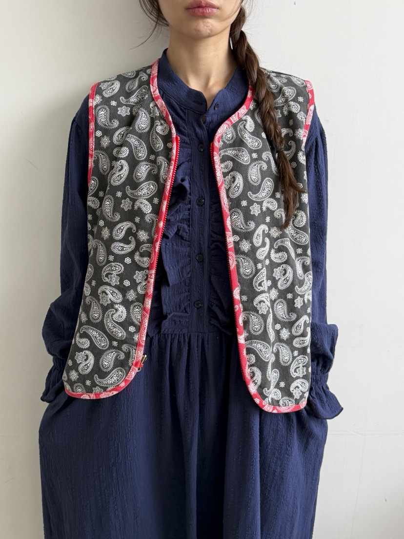 MAISONDEGLORY韓國代購女裝新品休閑時尚真品馬甲花紋雙面Maison de glory馬甲圖色1