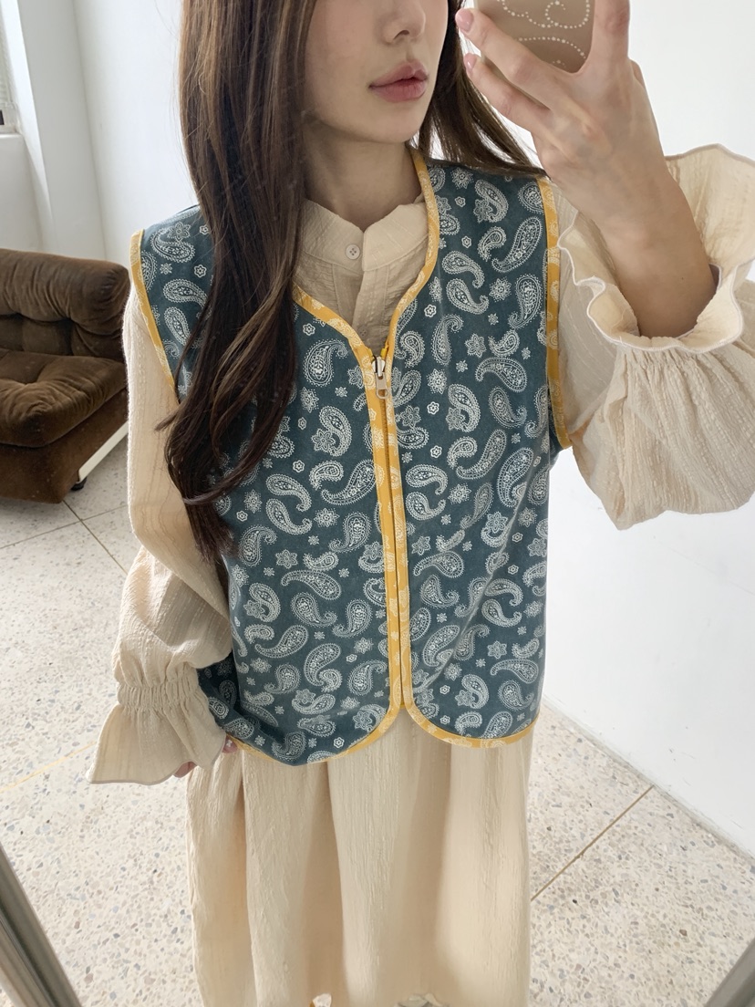 MAISONDEGLORY韓國代購女裝新品休閑時尚真品馬甲花紋雙面Maison de glory馬甲圖色2