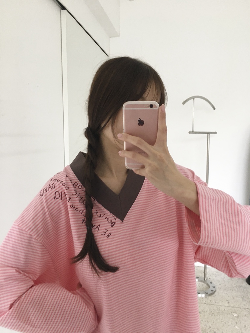 MAISONDEGLORY東大門代購女士新品人氣休閑長袖T恤V領條紋Maison de glory長袖T恤