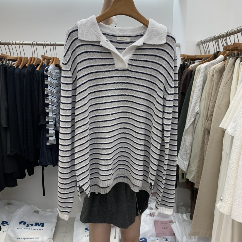 DRESS ROOM東大門實拍女裝新品時尚人氣休閑真品衛衣條紋DRESS ROOM衛衣圖色2灰