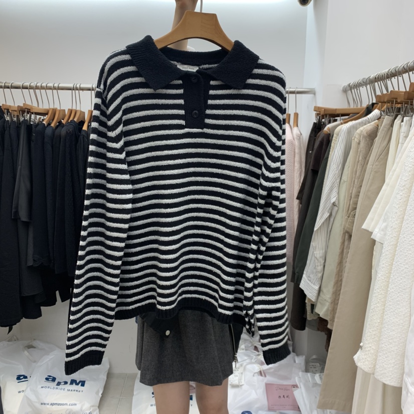DRESS ROOM東大門實拍女裝新品時尚人氣休閑真品衛衣條紋DRESS ROOM衛衣圖色3黑