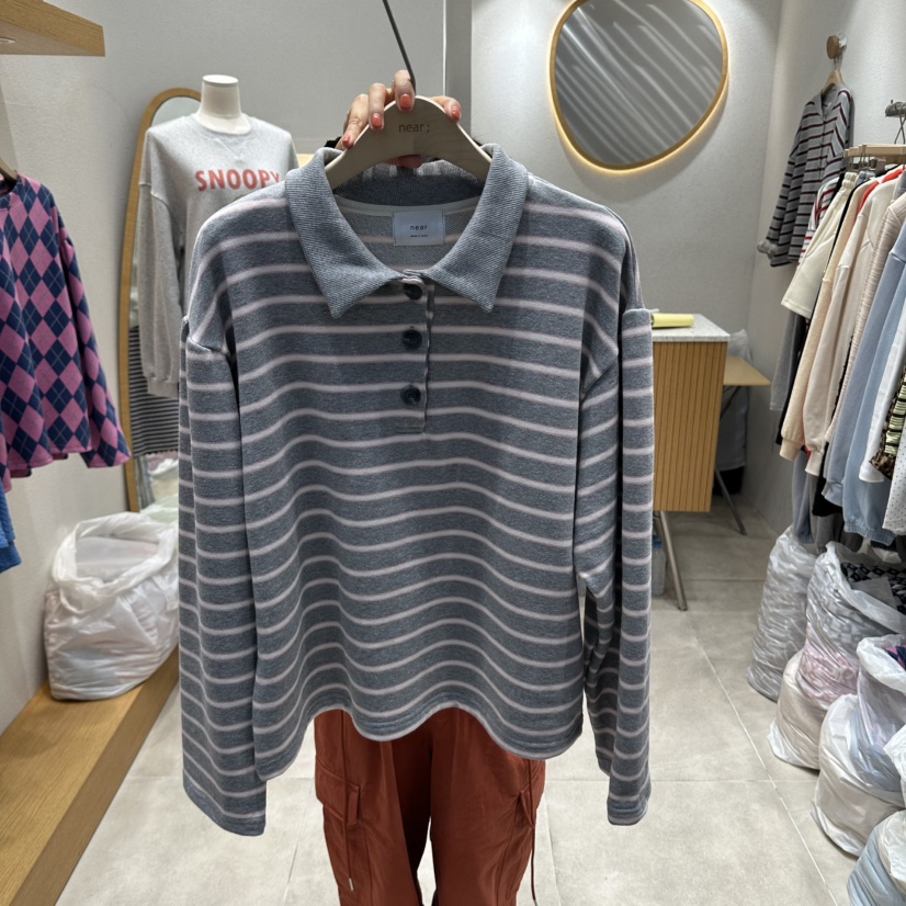 NEAR韓國直郵女士新款休閑時尚真品人氣推薦熱賣長袖T恤翻領NEAR長袖T恤圖色2