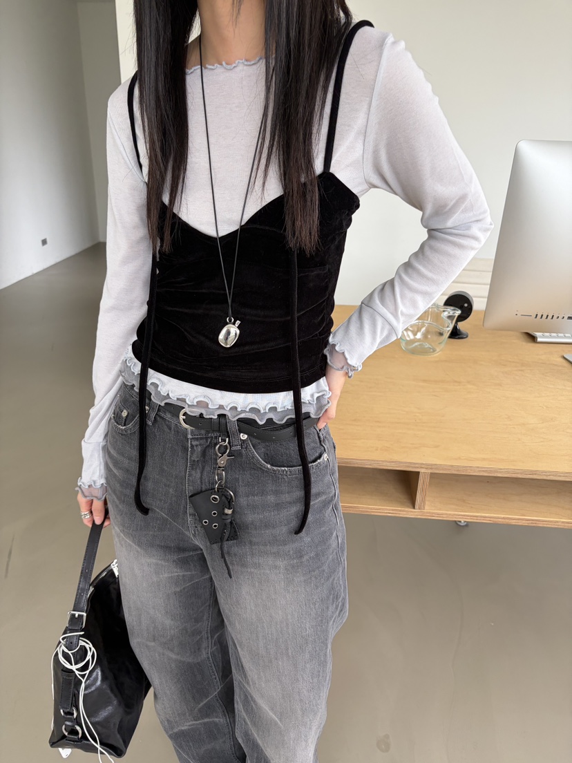 Verbena韓國代購女裝新品推薦吊帶背心不含內搭天鵝絨無袖Verbena吊帶/背心