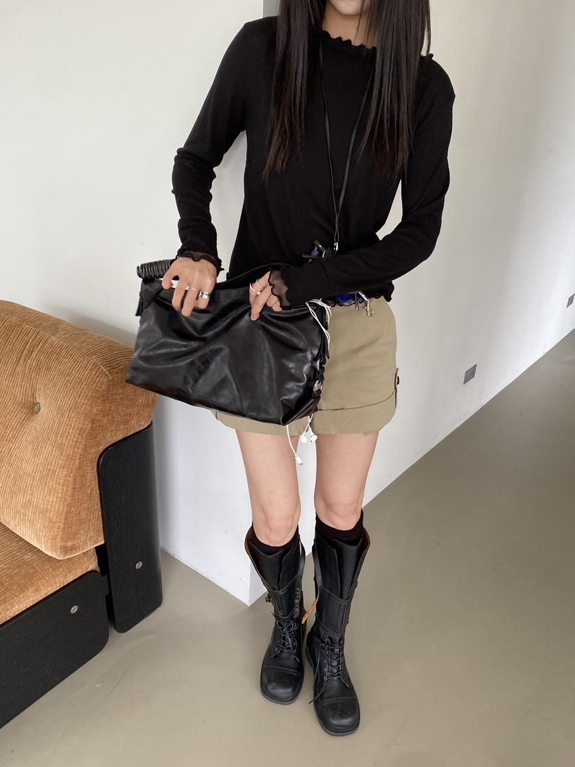 Verbena韓國直郵女士新品時尚人氣長袖T恤荷葉邊網狀雙層Verbena長袖T恤