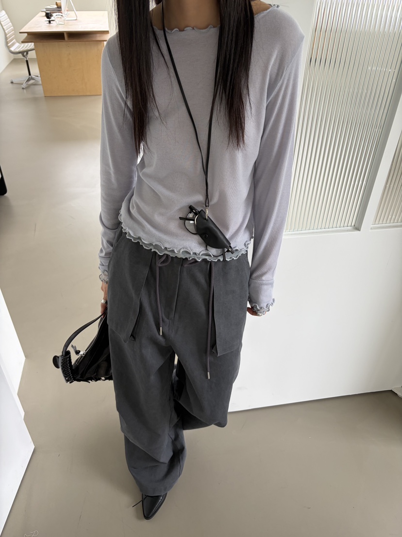 Verbena韓國直郵女士新品時尚人氣長袖T恤荷葉邊網狀雙層Verbena長袖T恤