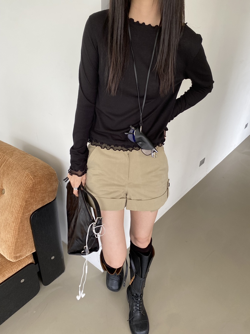 Verbena韓國直郵女士新品時尚人氣長袖T恤荷葉邊網狀雙層Verbena長袖T恤圖色4
